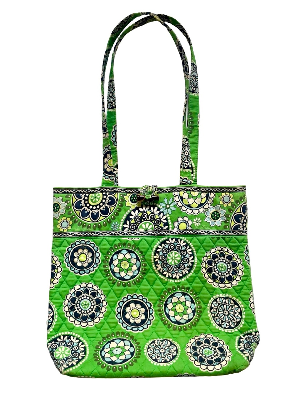 Vera Bradley Green Cupcake Retired Quilted Cotton Floral Toggle Shoulder Tote